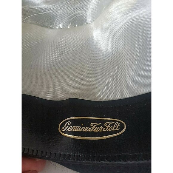 Vintage Robert Hall Hat Black Size 7 Genuine Fur Felt Hat Feather Made In USA - Picture 2 of 12